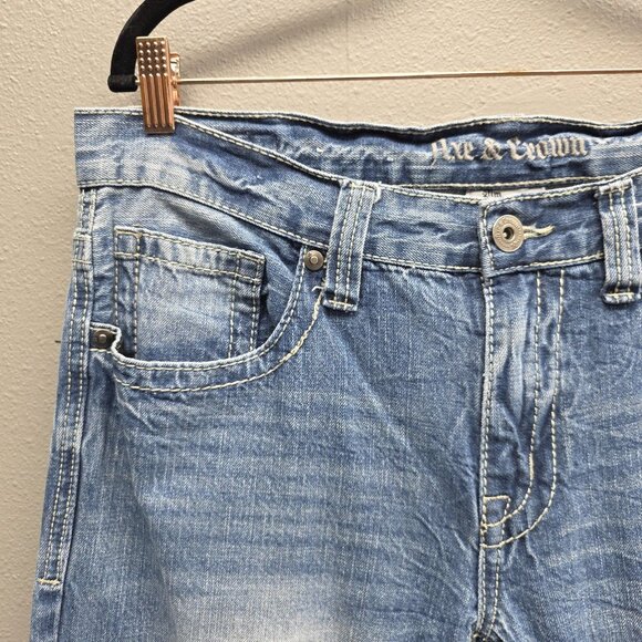 Axe & Crown Jeans Mens 33x32 Blue Slim Boot Distressed Denim Back Flap Pockets - Picture 2 of 14